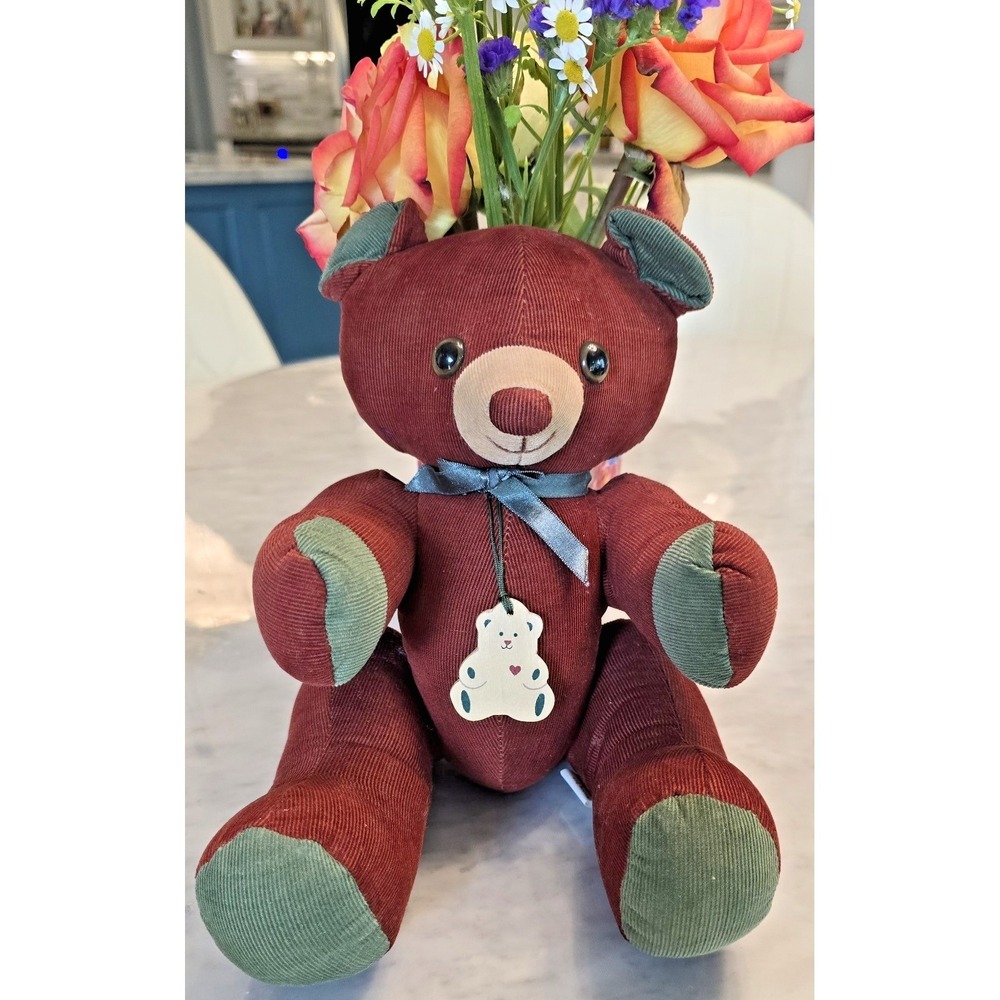 1985 Graphics International Teddy Bear Stuffed‎ Animal corduroy Brown Green Eyes